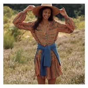 Anthropologie Saturday Sunday Elyn Geometric Batik Ruffle Hem Tunic Dress